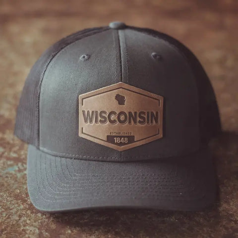 Wisconsin Established Leather Patch Trucker Hat