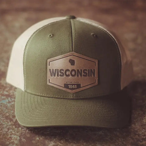Wisconsin Established Leather Patch Trucker Hat