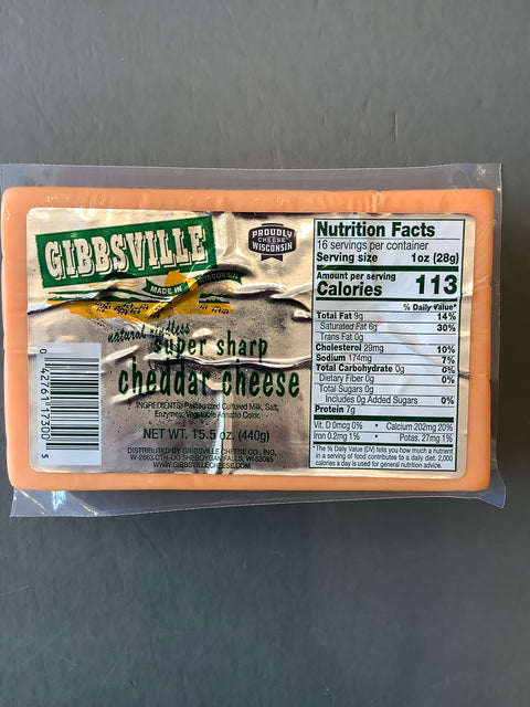 Gibbsville Super Sharp Cheddar Cheese Block, 15.5 oz.