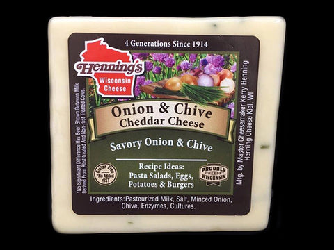 Henning's Onion & Chive Cheddar Cheese Block, 8 oz.